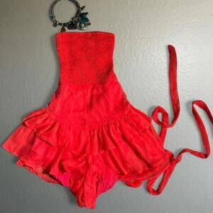 Red Strapless Fairycore Babydoll Ruffle Romper Tube Top Bodysuit